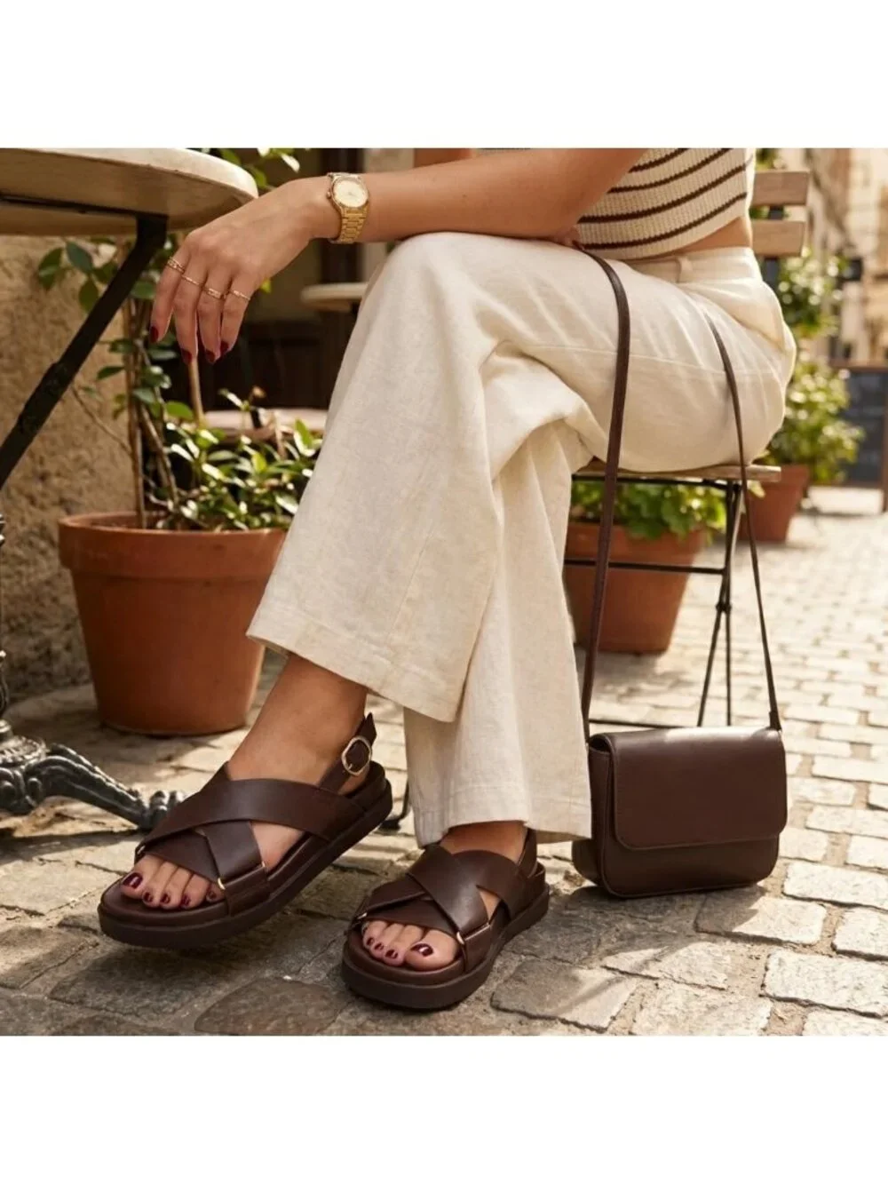 Women's Chocolate Comfortable Arch Support Eden Footbed Platform Sandal Shoes